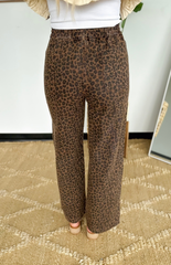 Leopard Drawstring Wide Leg Jeans