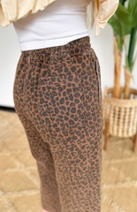 Leopard Drawstring Wide Leg Jeans