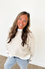 Light Oatmeal Contrast Trim Sweater
