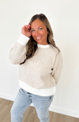 Light Oatmeal Contrast Trim Sweater