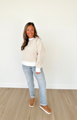 Light Oatmeal Contrast Trim Sweater