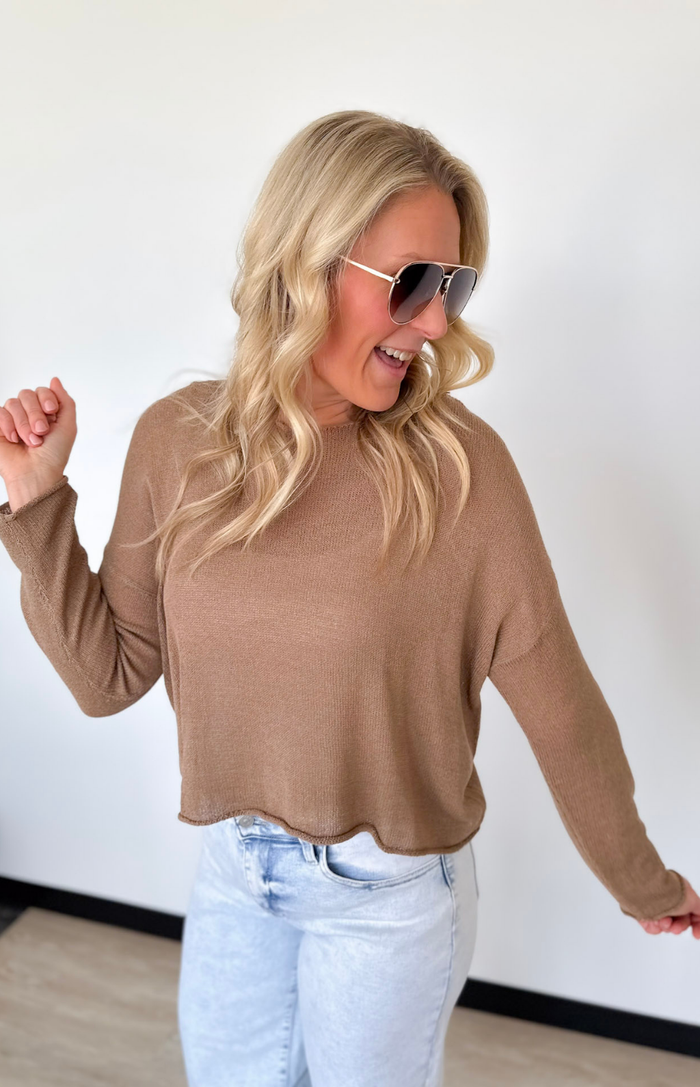Lightweight Coffee Knit Pullover