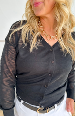 Lightweight V-Neck Button Cardigan-Black