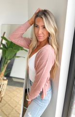 Lightweight V-Neck Button Cardigan-Mauve