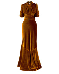 1930s Loretta Bias Gown - Gold Blaze Silk Blend Velvet