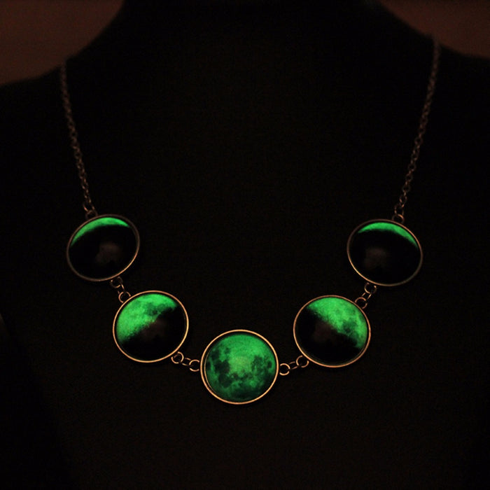 Luminous Dome Cabochon Glow In The Dark Lunar Moon Phase Necklace