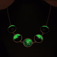Luminous Dome Cabochon Glow In The Dark Lunar Moon Phase Necklace