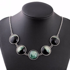 Luminous Dome Cabochon Glow In The Dark Lunar Moon Phase Necklace