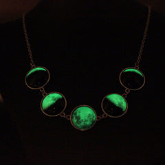 Luminous Dome Cabochon Glow In The Dark Lunar Moon Phase Necklace
