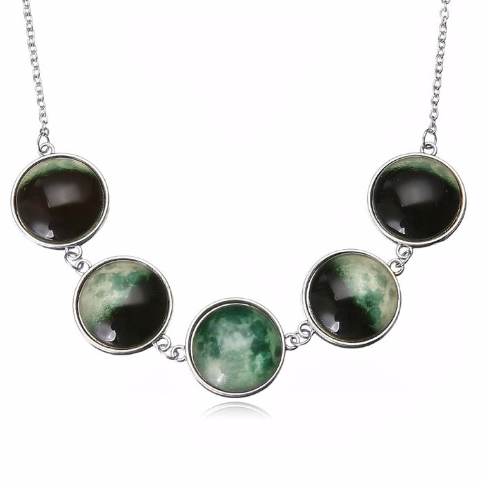 Luminous Dome Cabochon Glow In The Dark Lunar Moon Phase Necklace