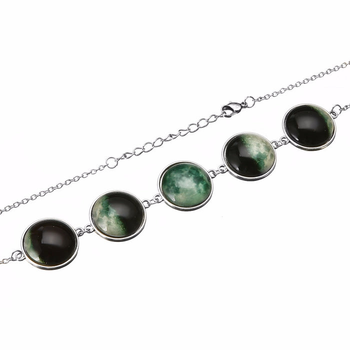 Luminous Dome Cabochon Glow In The Dark Lunar Moon Phase Necklace