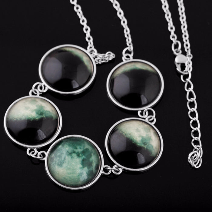 Luminous Dome Cabochon Glow In The Dark Lunar Moon Phase Necklace