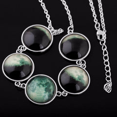 Luminous Dome Cabochon Glow In The Dark Lunar Moon Phase Necklace
