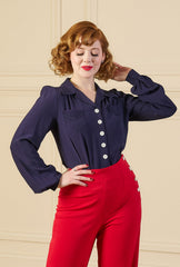 1940s Sweetheart Blouse - Navy