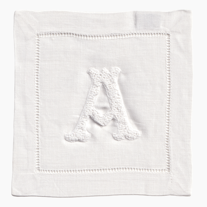 Nouveau Monogram Cocktail Napkins White A - (Set of 4)