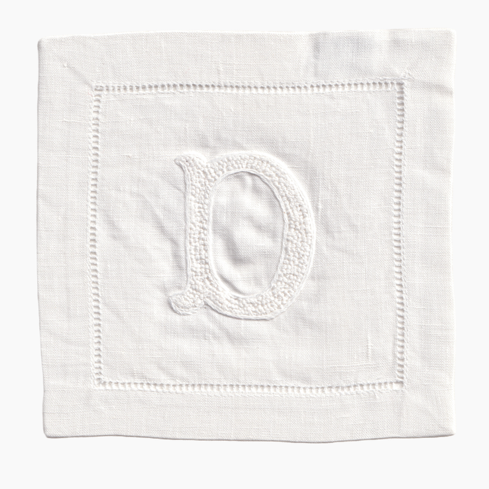 Nouveau Monogram Cocktail Napkins White D - (Set of 4)