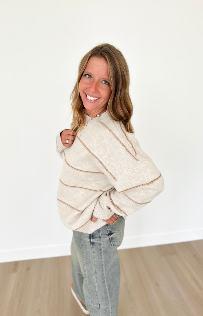 Oatmeal Knit Thin Stripe Rust Sweater