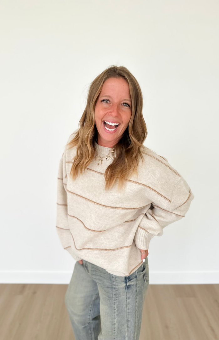 Oatmeal Knit Thin Stripe Rust Sweater