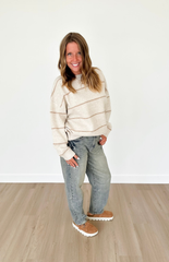 Oatmeal Knit Thin Stripe Rust Sweater