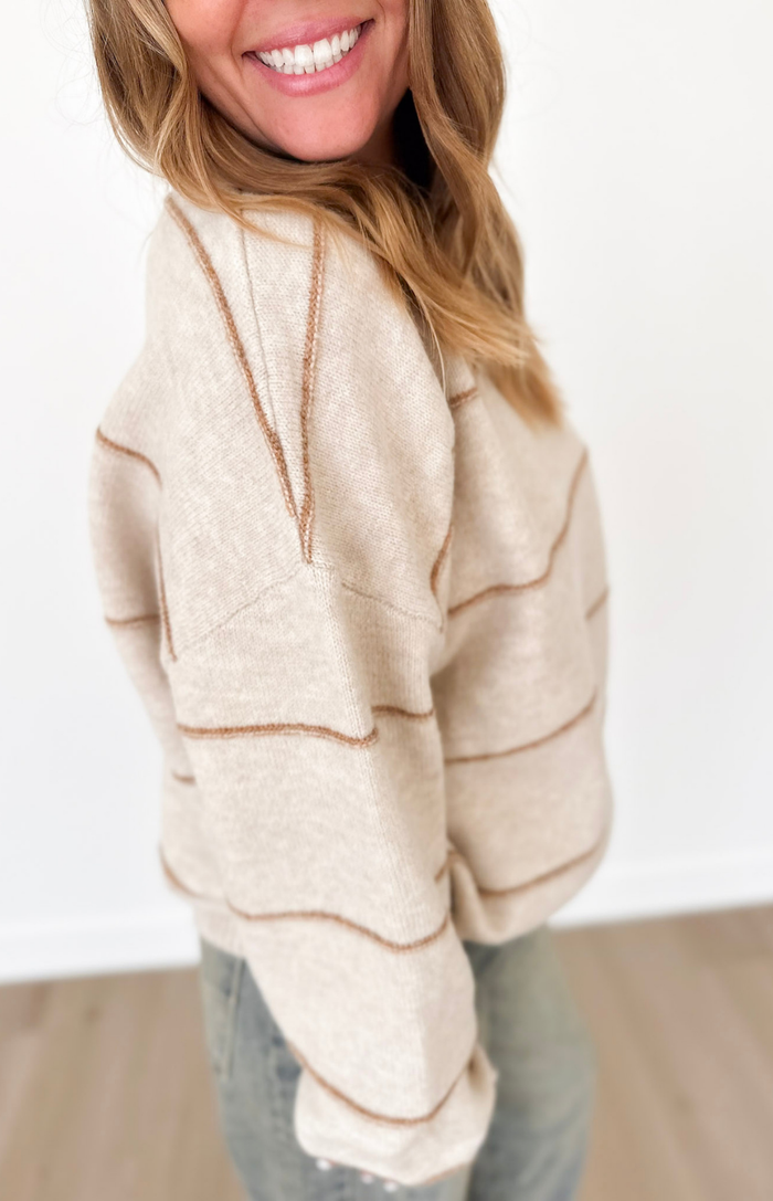 Oatmeal Knit Thin Stripe Rust Sweater