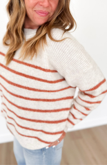 Oatmeal & Rust Ribbed Striped Knit Sweater
