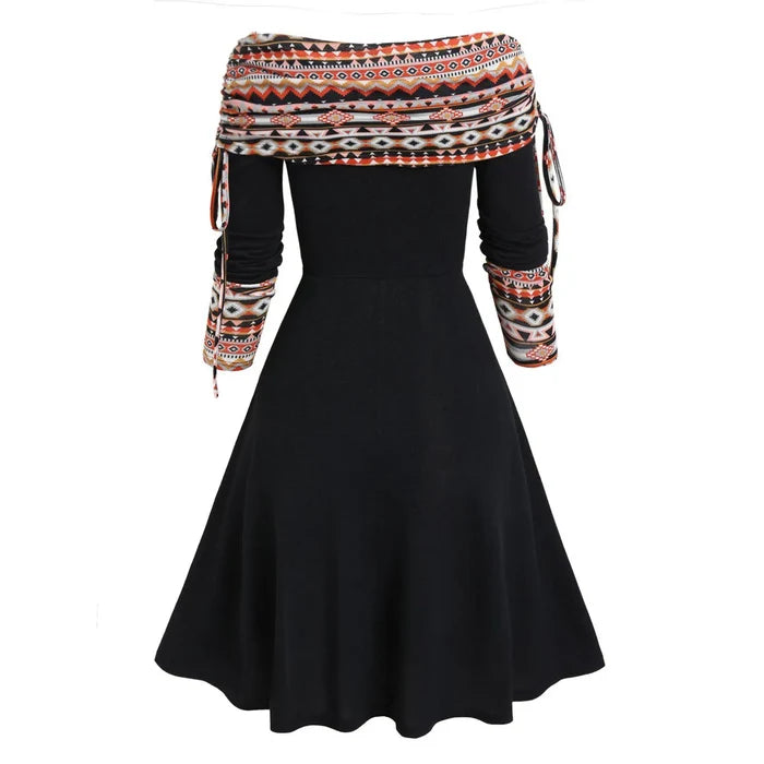 Off The Shoulder Long Sleeve Flare Dress