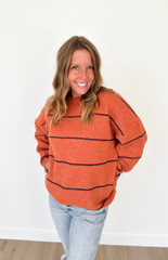 Orange Knit Navy Thin Striped Sweater