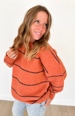 Orange Knit Navy Thin Striped Sweater