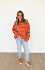 Orange Knit Navy Thin Striped Sweater