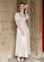 1940s 'Girl Friday' Midi Dress - Oyster Satin