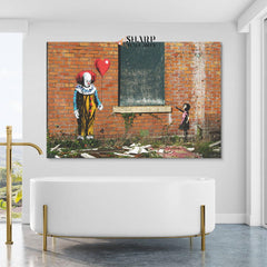 Pennywise Clown vs Banksy Girl with Balloon Wall Art Canvas - SharpWallArts