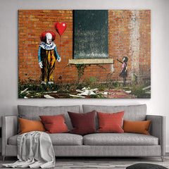 Pennywise Clown vs Banksy Girl with Balloon Wall Art Canvas - SharpWallArts