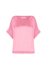 Bianca Short Sleeve Top Pink with V Neck