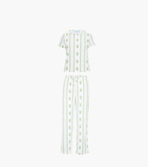 The Kelly Pajama Set - White/Green Arcadia Border