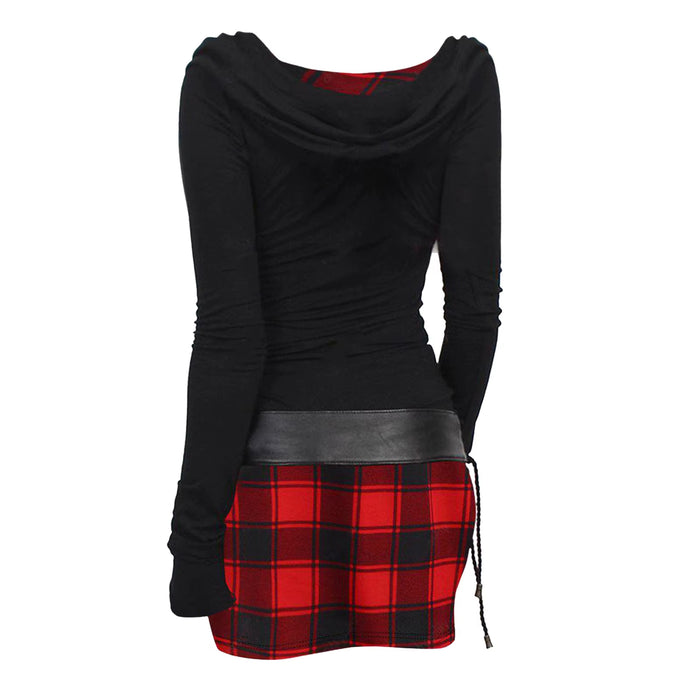 Plaid Long Sleeve Mini Hooded Dress