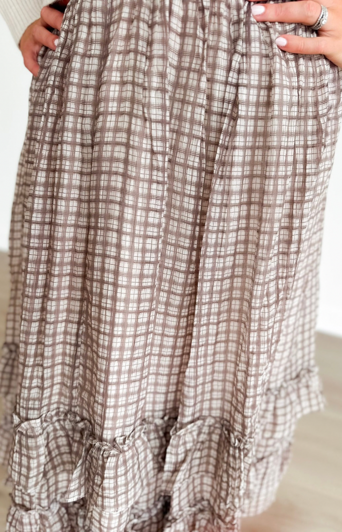 Plaid Ruffle Tiered Midi Skirt