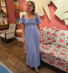 The Scarlett Nap Dress - Bluebird Tonal Seersucker