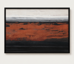 Rust and charcoal horizon abstract canvas in a black frame