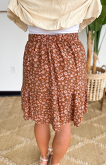Rust/Mocha Floral Print Mini Skirt