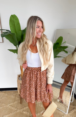 Rust/Mocha Floral Print Mini Skirt