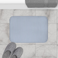 Seersucker Stripe Bath Mat Chambray Blue & White