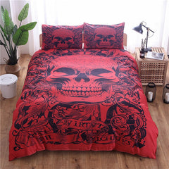 Skulls Red and Black 3pcs Gothic Style Bedding