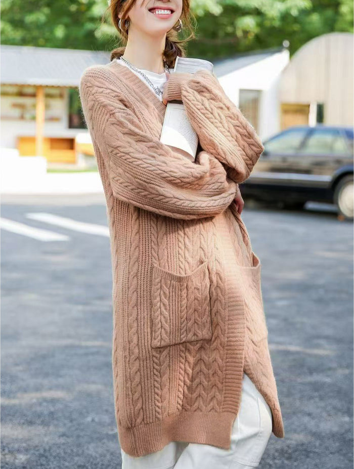Solid Color Knitted Cardigan w/pockets
