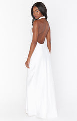 Jasmine Halter Maxi Dress ~ Ivory Luxe Satin