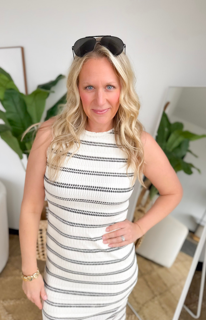 Striped Lace Sleeveless Midi Dress