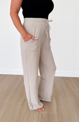 Taupe Elastic Waistband Knit Pants