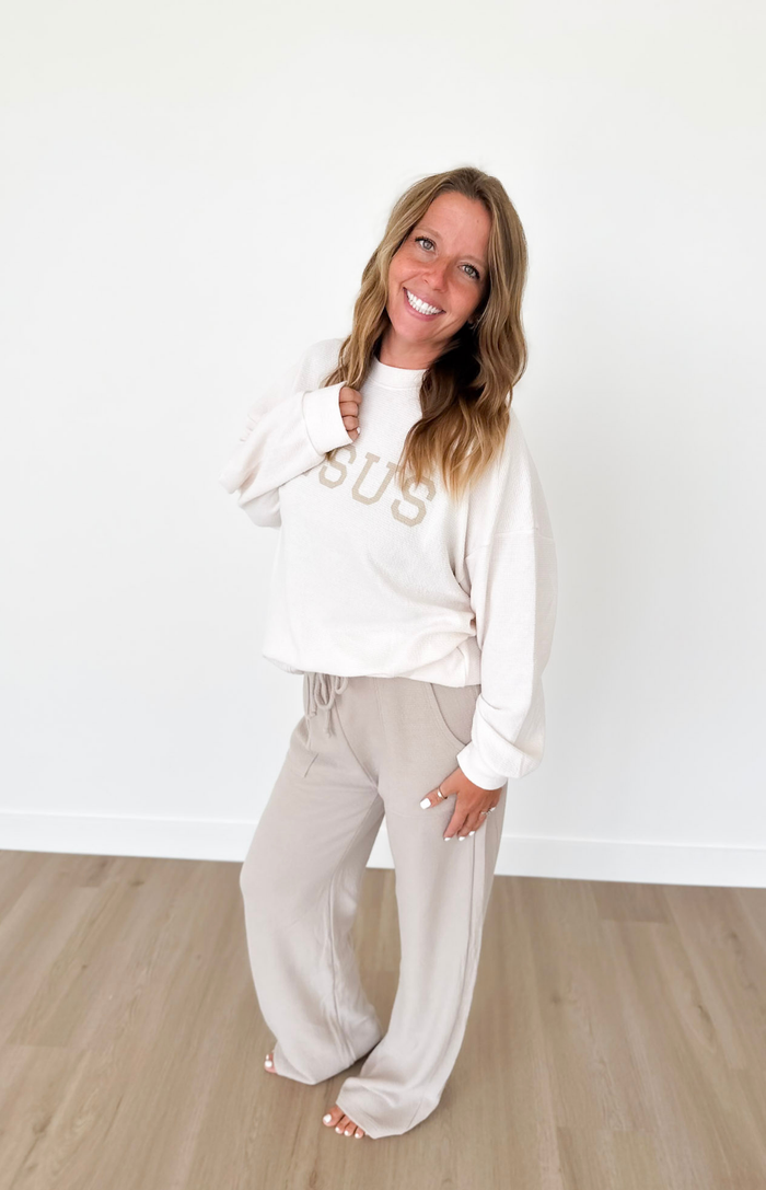 Taupe Elastic Waistband Knit Pants