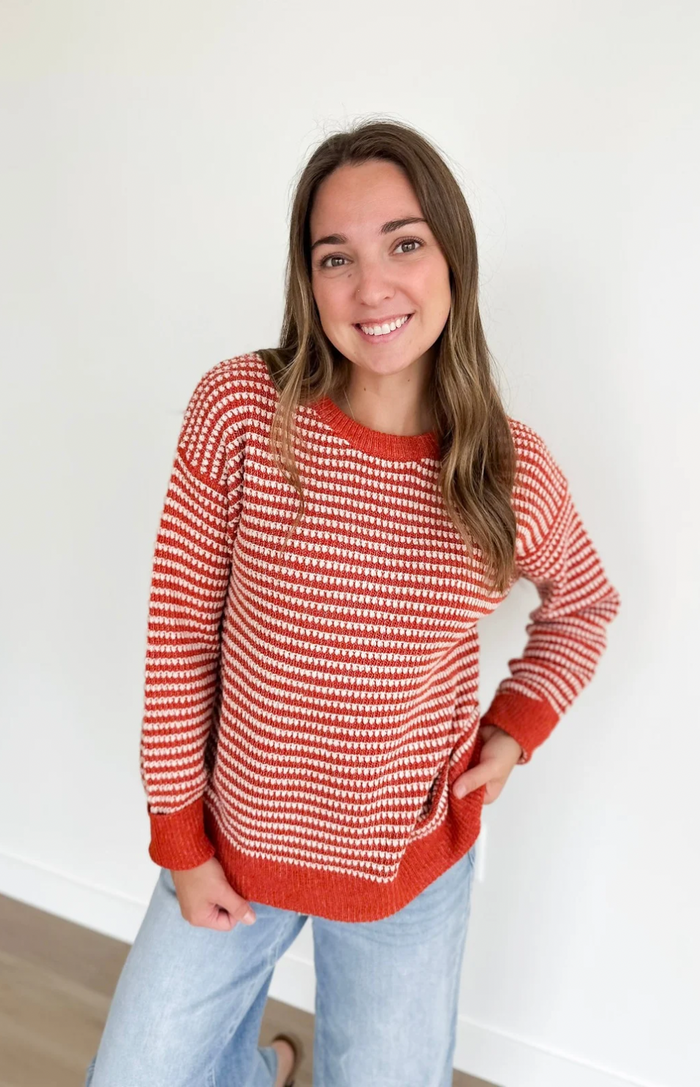 Two Tone Orange & Ivory Stripe Sweater