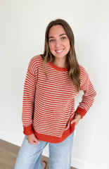 Two Tone Orange & Ivory Stripe Sweater