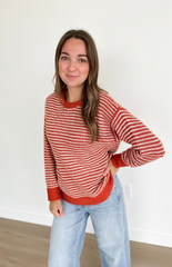 Two Tone Orange & Ivory Stripe Sweater